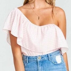 Show Me Your Mumu Pink & White Gingham Off The Shoulder Top